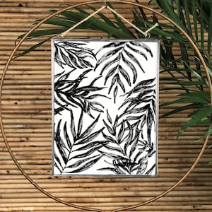 Tropical Palms Wall Art - Hand Painted Tropical Palms Art Print - Black and White Tropical Art - Palm Leaf Decor