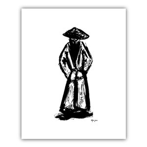 Monk Illustration Art Print - Japanese Style Monk Art Print by Dylan Yarter - 5x7 8x10 11x14 - Minimal Wall Art - Unique Gift