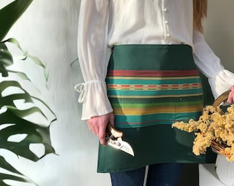 HANDMADE APRON - One Of A Kind Cotton Canvas and Serape Waist Apron -Youth and Adult 4 Pocket Apron - Minimal Apron