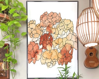 Watercolor Hydrangeas Art Print - Hand Painted & Illustrated Hydrangea Flowers by Kate Yarter Printed on Linen Paper - 5x7 8x10 11x14