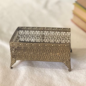 Vintage Brass metal Decorative Basket  - Small Brass Basket for Jewelry or Crystals - Unique Gift Idea - Boho Home Decor