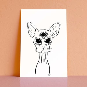 All Seeing Cat Art Print - All Seeing Eye Wall Art - Hand Painted Third Eye Cat Illustration Printed on Matte Paper - 5x7 8x10 11x14 16x20