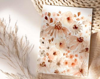 Fresh Flowers Art Print by Kate Yarter- Hand Painted Flowers Printed on Linen Paper - 5x7 8x10 11x14 - Unique Gift