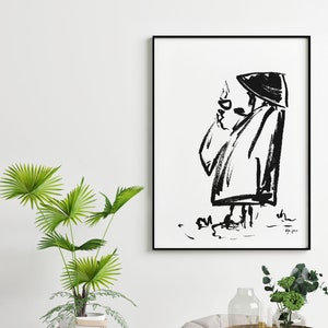 Monk Illustration Art Print - Unique Monk Wall Art - Japanese Monk Inspired Painting Printed on Beautiful Matte Paper - 5x7 8x10 11x14