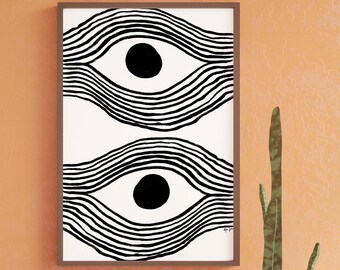 Line of Sight by Dylan Yarter - Seeing Eye Illustration Wall Art - Hand Painted and Printed 5x7 8x10 11x14 - Minimal Art - Unique Gift idea