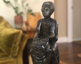 Vintage Wooden Drummer - Hand Carved Drummer Figurine - Unique Bohemian Décor - Handmade Wooden Djembe Player - Unique Gift