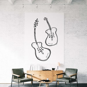 Hand Illustrated Guitar Art Print - Jazz Guitar Original Fine Art Print on Beautiful Matte 5x7 8x10 11x14 - Guitar Wall Decor