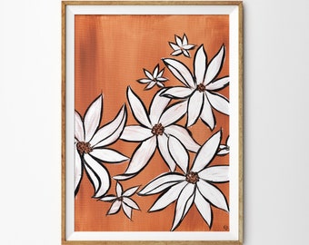 Painted Daisies Art Print - Hand Painted White Daisies Printed on Linen Paper - 5x7 8x10 11x14 - Minimal Botanical Décor