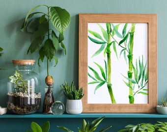 Watercolor Bamboo Art Print - Hand Painted Bamboo Printed on Linen Paper - 5x7 8x10 11x14 - Bamboo Wall Art - Unique Gift