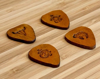 Set of 4 Handmade Leather Ukulele Picks - Genuine Leather Picks for Nylon Strings - One of a Kind Gift - Sustainably Made