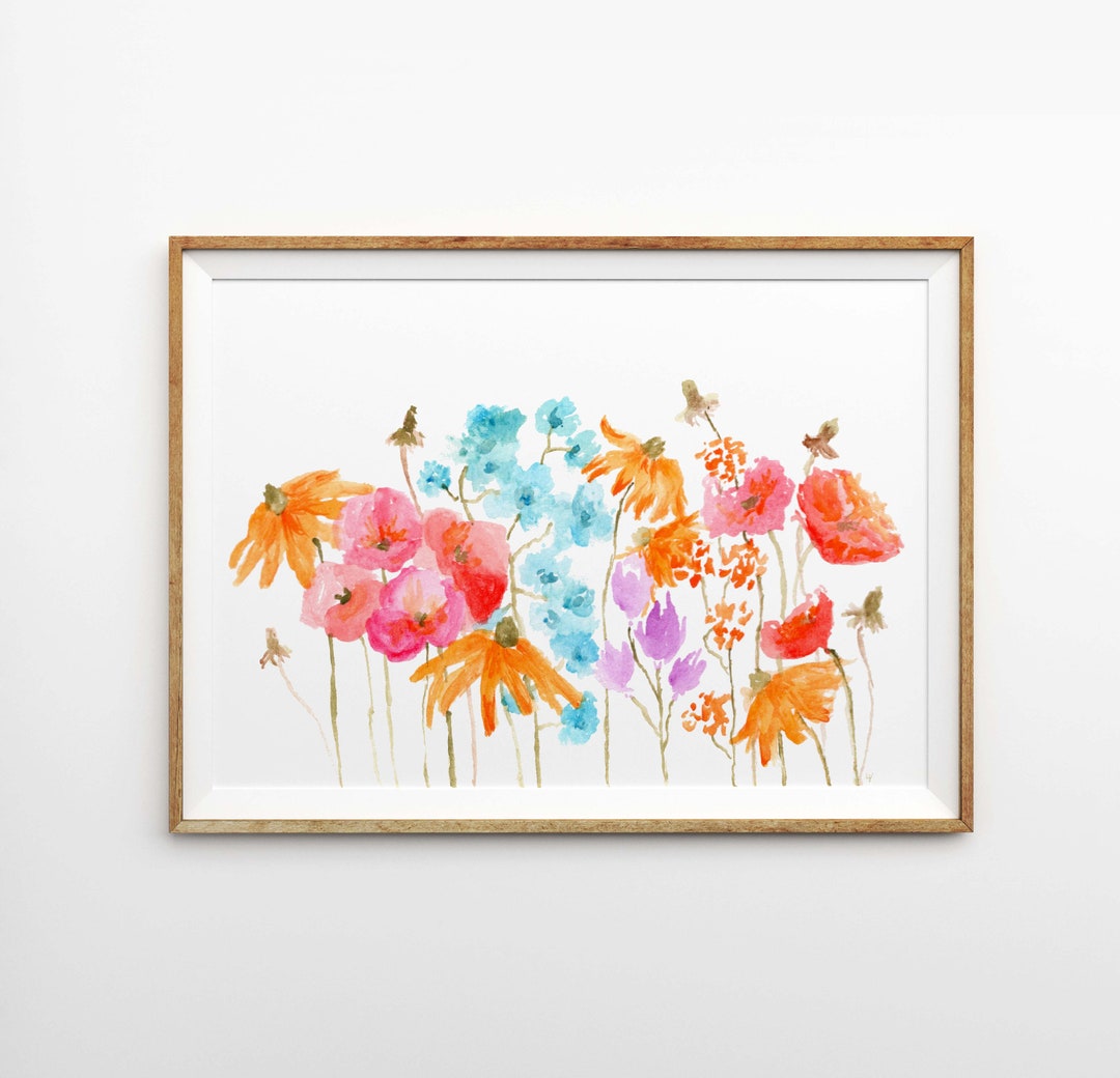 Spring Wildflowers Art Print - Watercolor Wildflower Painting on Linen ...