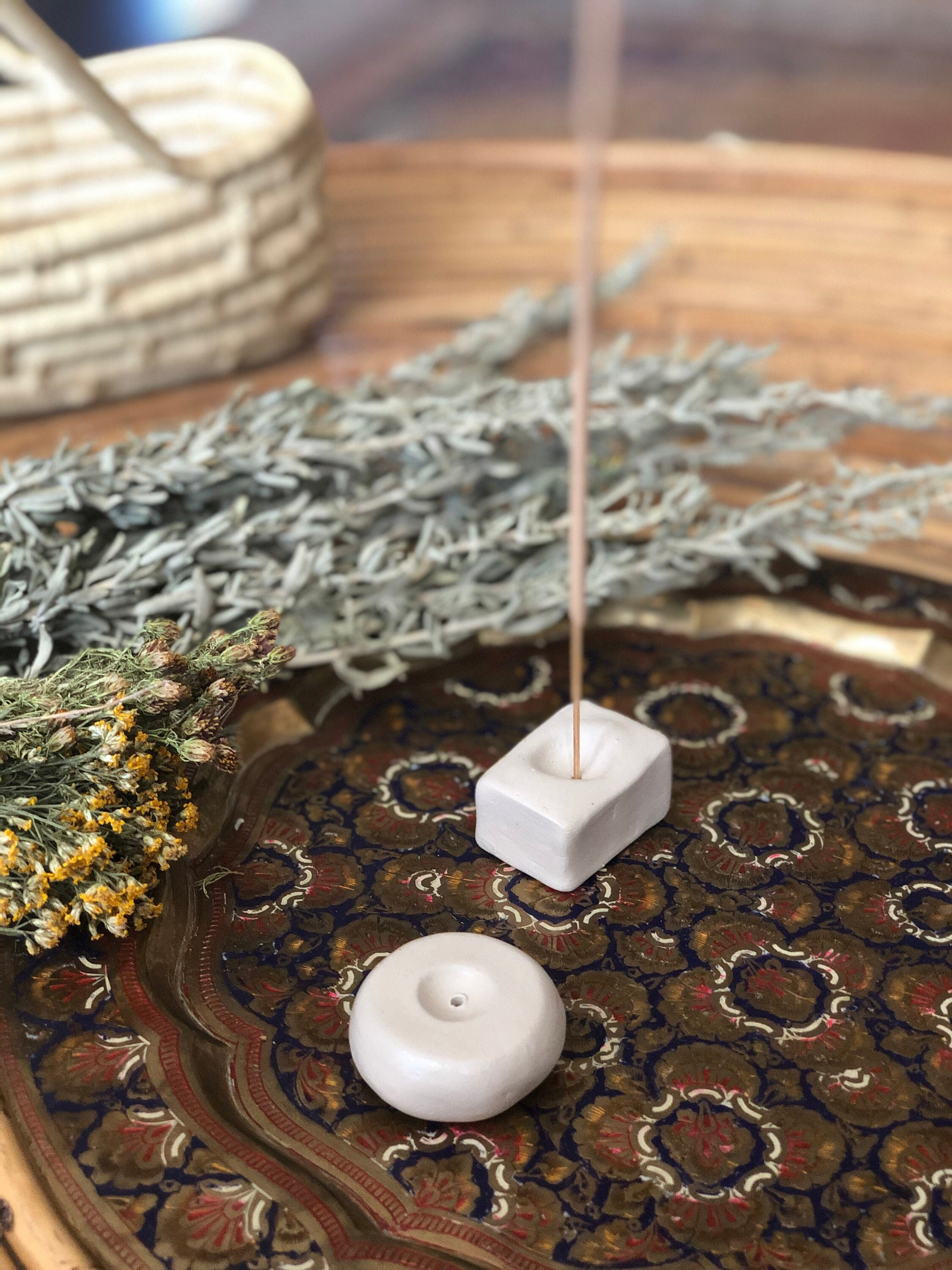 Handmade Clay Incense Holders 2 Unique White Round and Etsy