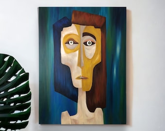 Original Painting -Acrylic on Canvas - 36x48 Expressionist Portrait Painting by Kate Yarter - Stretched Canvas Acrylic Painting