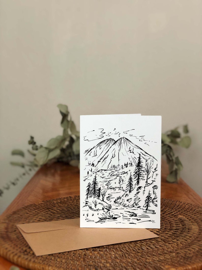 Hand Illustrated 5x7 Greeting Card with Envelope Rocky Mountain Greeting Card on Beautiful Matte 5x7 image 1