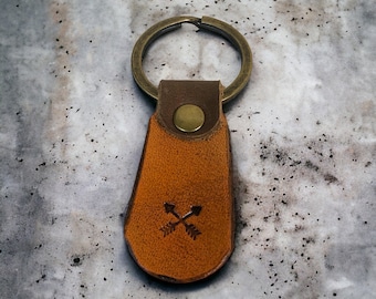 Handmade Leather Keychain - Genuine Leather Keychain with Arrow Stamp Design - Handmade Gift - Handmade Keychain - Sustainably Made