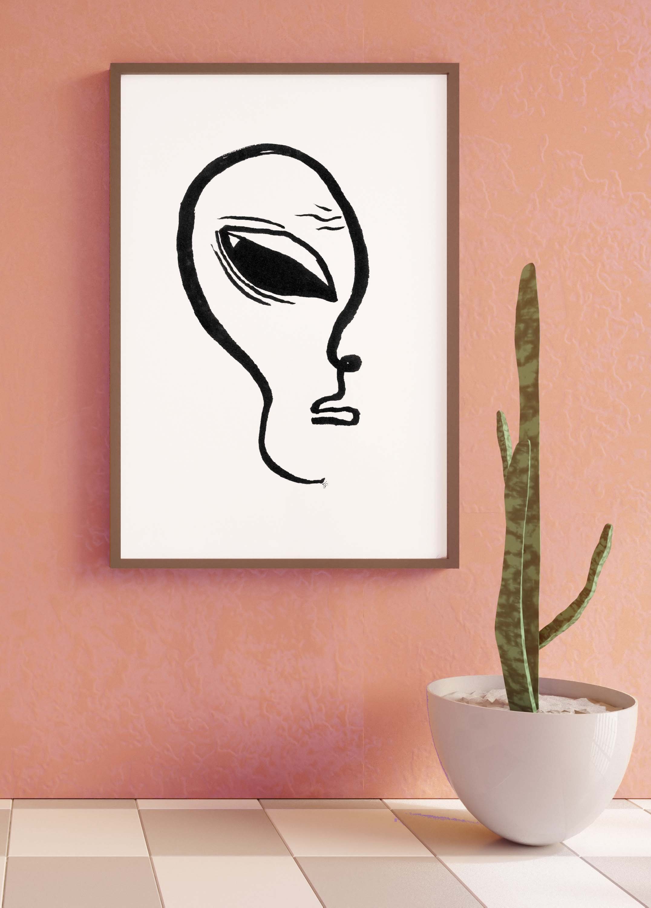 Contour Alien Head Art Print - Hand Painted Alien Printed on Heavy ...