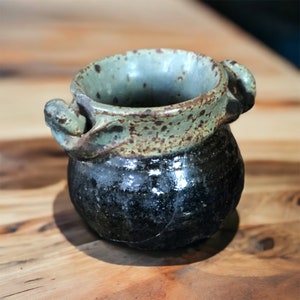 Vintage Handmade Ceramic Jug - Jade Green Speckled  Jug with Handles - Unique Gift Idea