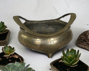 Vintage Chinese Brass Bowl  - Chinese Decorative Brass Bowl or Ashtray or Incense Holder - Unique Gift Idea - Oriental Decor