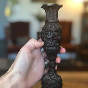 Vintage Handmade Candlestick Holder made of Carved Wood - Safari Animals Wooden Candle Holder - Unique Gift