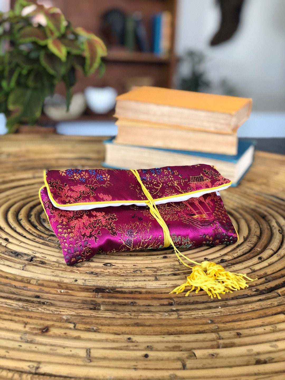 Jewelry Travel Bag Pink Poly Silk 4 Pocket Jewelry Bag With Chinese