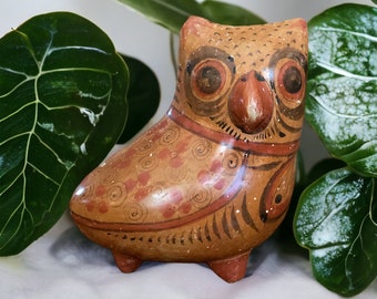 Vintage Handmade Clay Owl - Unique Hand Painted Terracotta Pottery Owl from Mexico - Mexican Folk Art - Unique Gift Idea