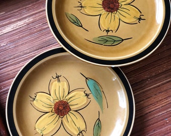 Vintage Stone Dessert Plate Set of 2 - Designer's Collection Japanese Stone Plates - Honey Flower Vintage Stone Plates 7.5 inch Plate