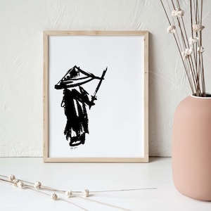 Japanese Monk Art Print - Hand Painted Minimal Monk Printed on Beautiful Matte - 5x7 8x10 11x14 - Unique Gift