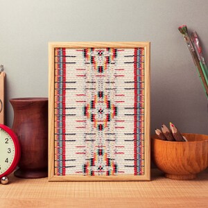 Handwoven Tapestry Art Print Beautiful Art Print of Vintage White and Red Multi Color Tapestry Printed on Linen Paper 5x7 8x10 11x14 image 2