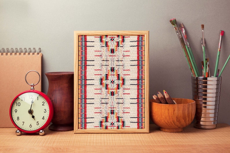 Handwoven Tapestry Art Print Beautiful Art Print of Vintage White and Red Multi Color Tapestry Printed on Linen Paper 5x7 8x10 11x14 image 2