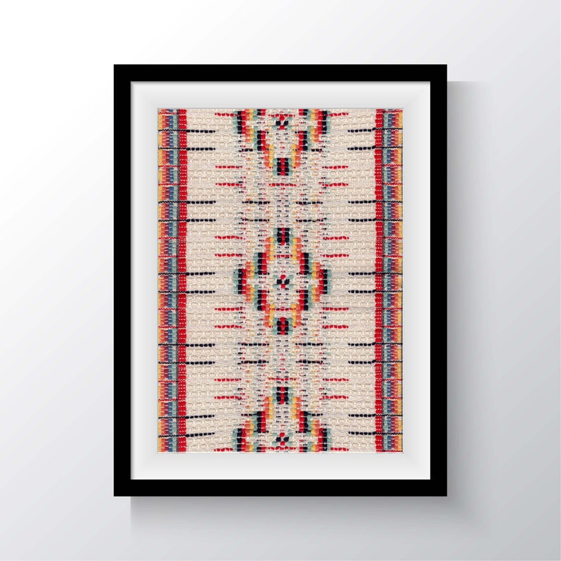 Handwoven Tapestry Art Print Beautiful Art Print of Vintage White and Red Multi Color Tapestry Printed on Linen Paper 5x7 8x10 11x14 image 3