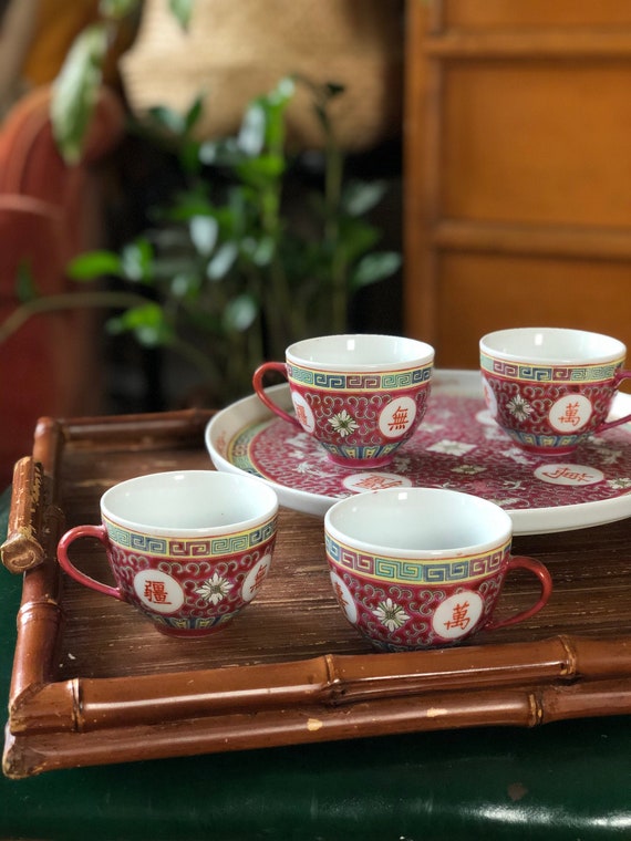Vintage Chinese Tea Cups and Plate Set Beautiful Asian 4 Oz Etsy