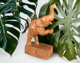 VINTAGE Hand Carved Wooden Elephant from India- Wooden Elephant Figurine- Boho Home Decor - Unique Gift Idea
