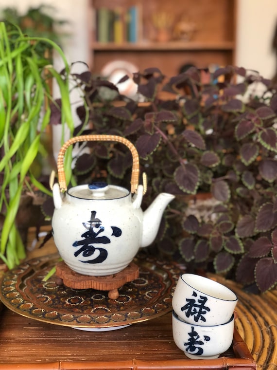 VINTAGE Asian Tea Set Ceramic Sake tea SET of 3 With Beautiful Indigo Paint and Speckled Finish unique Tea Set Gift Idea Etsy UK