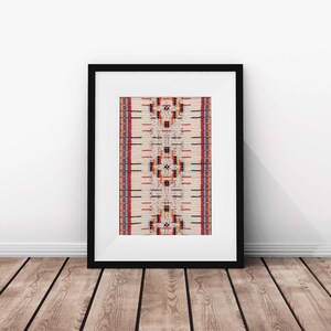 Handwoven Tapestry Art Print Beautiful Art Print of Vintage White and Red Multi Color Tapestry Printed on Linen Paper 5x7 8x10 11x14 image 4