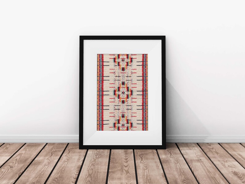 Handwoven Tapestry Art Print Beautiful Art Print of Vintage White and Red Multi Color Tapestry Printed on Linen Paper 5x7 8x10 11x14 image 4