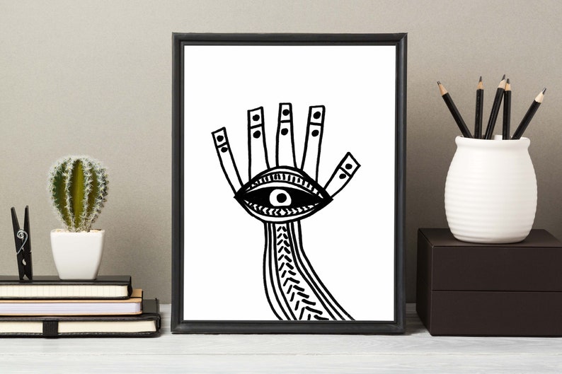 Seeing Eye Hand Black White Fine Art Printhand Painted | Etsy