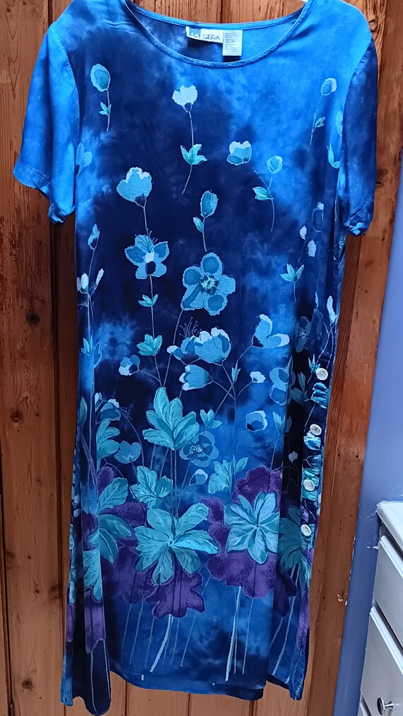 Vintage LaCera shift dress blues floral Medium de… - image 2