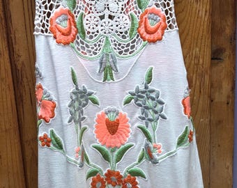 Free People long flower embroidered Tunic sleeveless S/P