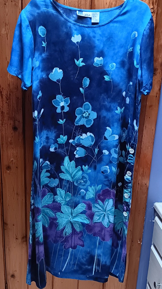 Vintage LaCera shift dress blues floral Medium de… - image 7