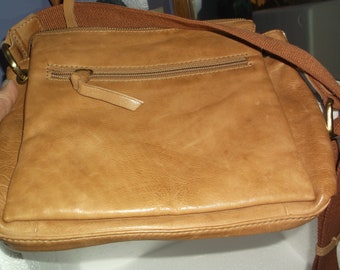Genuine leather camel color organizer purse crossbody