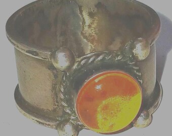 Vintage amber glass ring set in silver Size 6
