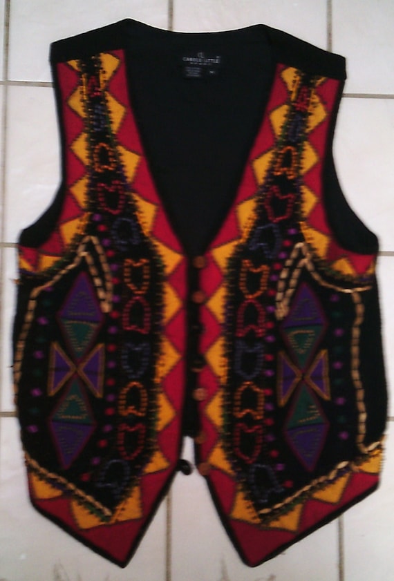 Vintage Carole Little beaded ethnic vest M Style &