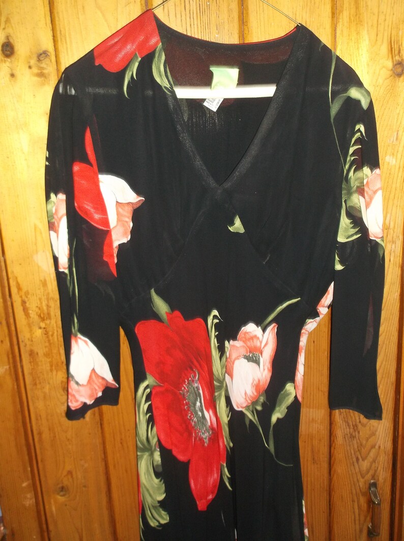 Citrine lined floral asymmetrical V neck dress Open bell sleeves M