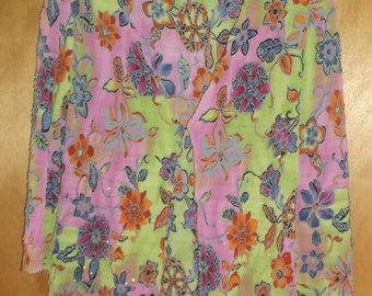Vintage Alberto Makali open front tunic pink & lime Medium
