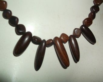 Artisan made earthy all Wood carved Necklace Costa Rica Exotic Art to Wear