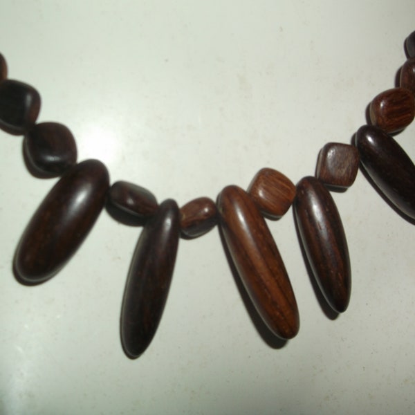 Artisan made earthy all Wood carved Necklace Costa Rica Exotic Art to Wear