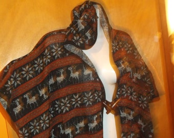 Vintage earthy Boho artwear cape/hoodie wood buttons L-XL EC!