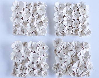 Flower Tile; Cream Ceramic Wall Floral Tile