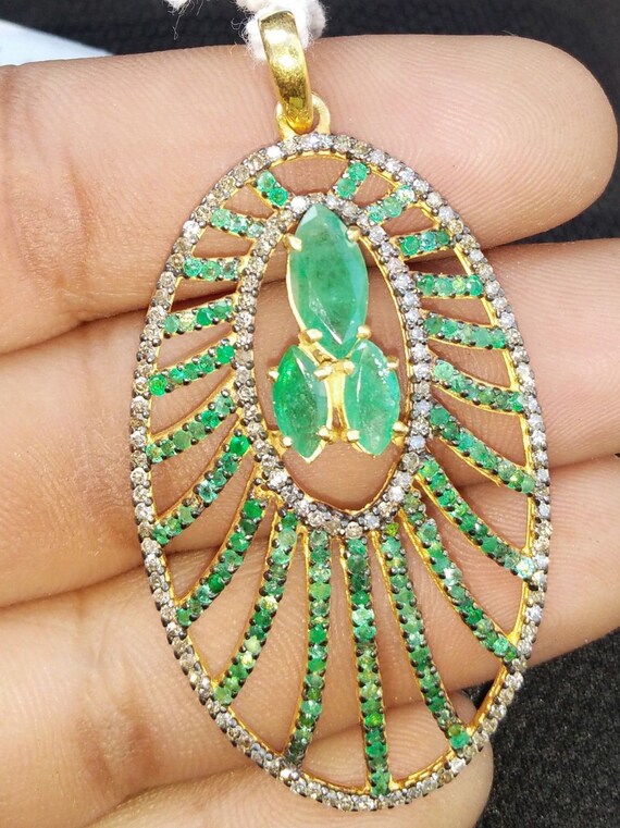 Vert naturel pendentif émeraude diamant mariage collier argent sans chaîne U Vert naturel pendentif émeraude diamant mariage collier argent sans chaîne U