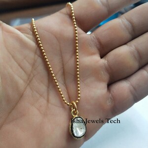 Natural Uncut Diamond Polki & 925 Sterling Silver Fine Handmade Diamond Necklace Jewelry